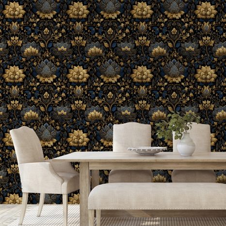 SAMOLEPÍCÍ FOTOTAPETA ZLATÉ KVĚTY NA TMAVÉM POZADÍ - ΤΑΠΕΤΣΑΡΊΑ ΜΕ ΣΧΈΔΙΑ - ΤΑΠΕΤΣΑΡΊΕΣ