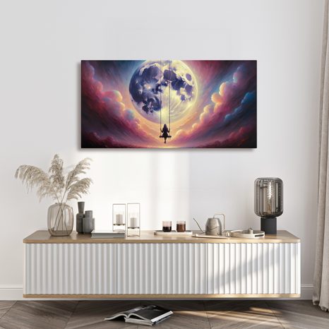 OBRAZ HOUPAČKA MEZI OBLAKY A MĚSÍCEM - OBRAZY MĚSÍC - OBRAZY