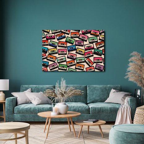 WANDBILD BUNTE RETRO-KASSETTEN - MUSIKBILDER - BILDER