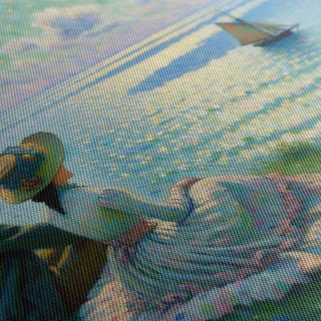 QUADRO SU TELA – COPPIA CHE OSSERVA LA BARCA A VELA - QUADRI MARE E SPIAGGIA - STAMPE E QUADRI