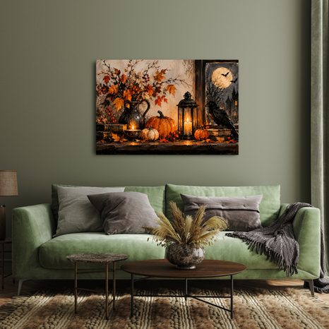 WANDBILD HERBSTLICHES STILLLEBEN MIT RABEN - HALLOWEEN- UND HORROR-BILDER - BILDER