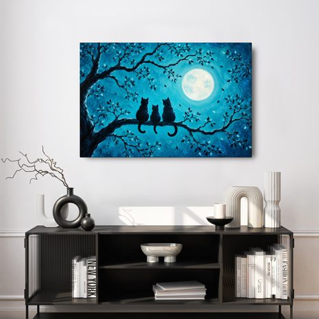 WANDBILD KATZEN IM MONDSCHEIN - HALLOWEEN- UND HORROR-BILDER - BILDER