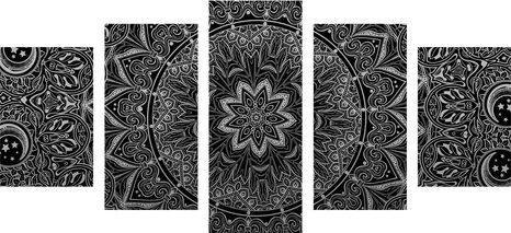 5-DELNA SLIKA ORIENTALSKA MANDALA V ČRNOBELI IZVEDBI - ČRNOBELE SLIKE - SLIKE