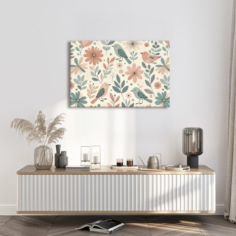 WANDBILD FRÜHLINGSGARTEN MIT VÖGELN - WANDBILDER NACH MOTIV - BILDER