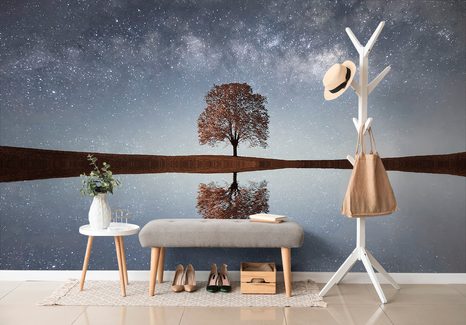 CARTA DA PARATI AUTOADESIVA – CIELO STELLATO SOPRA L'ALBERO SOLITARIO - CARTA DA PARATI AUTOADESIVE - CARTA DA PARATI