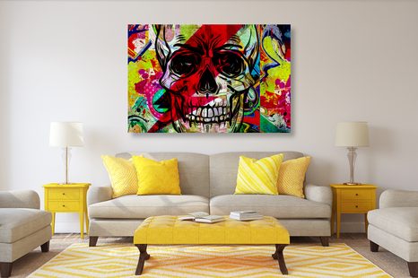 WANDBILD SCHÄDEL IM GRAFFITI-DESIGN - POP-ART-BILDER - BILDER