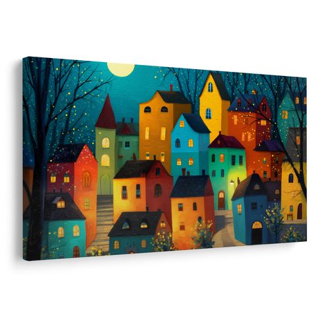OBRAZ KOUZELNÁ NOČNÍ VESNIČKA - BAREVNÉ DOMY - OBRAZY