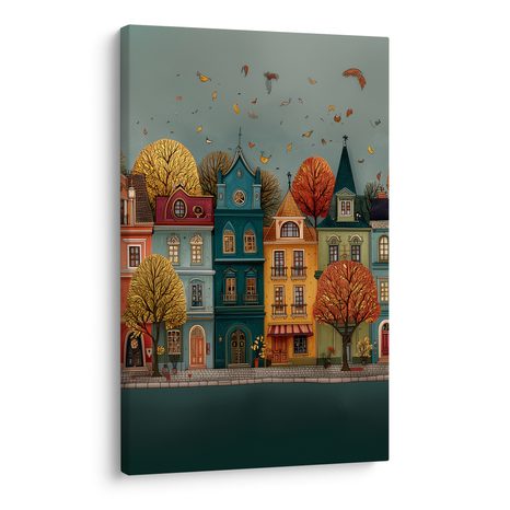 OBRAZ BAREVNÉ DOMY V PODZIMNÍM LISTÍ - BAREVNÉ DOMY - OBRAZY