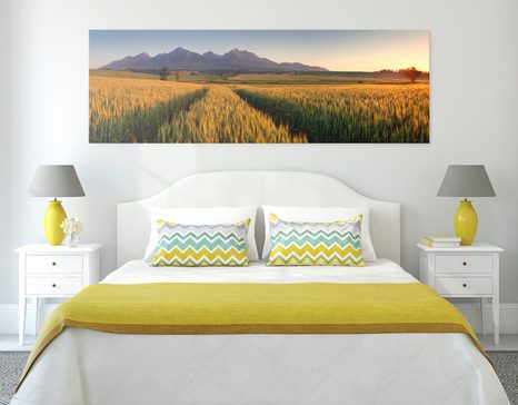 CANVAS PRINT SUNSET OVER A WHEAT FIELD - PICTURES OF NATURE AND LANDSCAPE - PICTURES