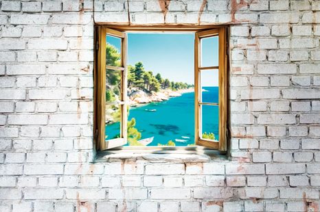 TAPETE BLICK AUF DIE TRAUMLANDSCHAFT IN GRAU - TAPETEN MEER UND STRAND - TAPETEN