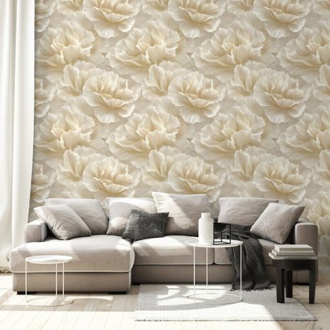 TAPETA KRÉMOVÉ KVĚTY VE VINTAGE STYLU - VZOROVANÉ TAPETY - TAPETY