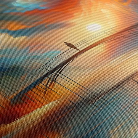 WANDBILD SONNENUNTERGANG ÜBER FLUSS MIT BRÜCKE - BILDER VON SONNENAUFGANG UND SONNENUNTERGANG - BILDER