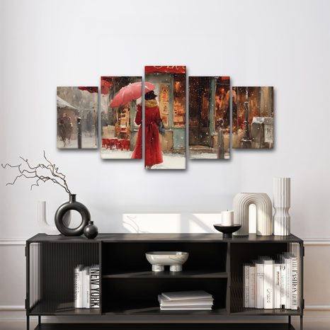 5-DÍLNÝ OBRAZ KOUZLO ZIMNÍ ULICE - VÁNOČNÍ A ZIMNÍ OBRAZY - OBRAZY