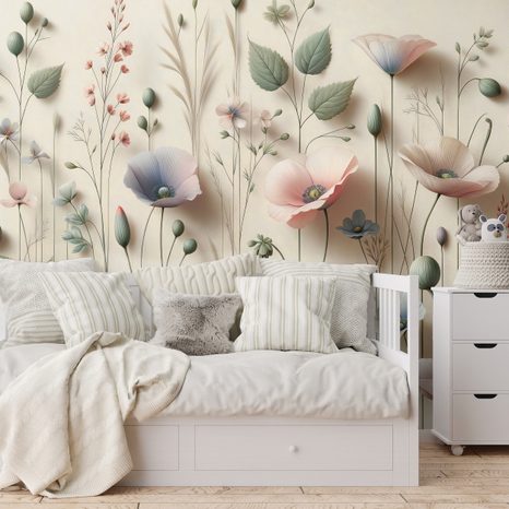 SAMOLEPÍCÍ TAPETA PASTELOVÉ LUČNÍ KVĚTY - WALLPAPERS - 🔥 TOTAL SALE 🔥