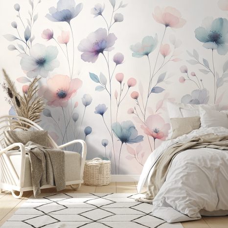 TAPETE AQUARELL PASTELLBLUMEN - TAPETEN MIT BLUMENMOTIVEN - TAPETEN