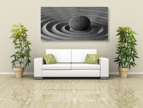 OBRAZ MEDITUJÚCI KAMEŇ V ČIERNOBIELOM PREVEDENÍ - ČIERNOBIELE OBRAZY - OBRAZY