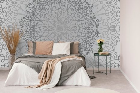 TAPETA ŠEDÝ KRUHOVÝ ORNAMENT - TAPETY FENG SHUI - TAPETY