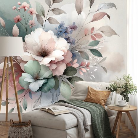 TAPETA PASTELOVÉ AKVARELOVÉ KVĚTY - TAPETY KVĚTINY - TAPETY