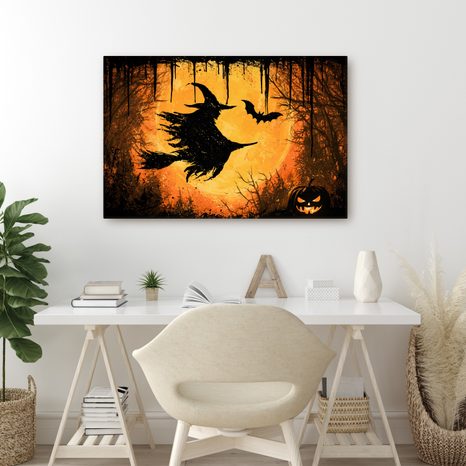 WANDBILD HEXE IM FLUG BEI MONDSCHEIN - HALLOWEEN- UND HORROR-BILDER - BILDER