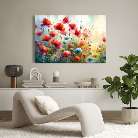WANDBILD ROTE MOHNBLUMEN UND BLAUE KORNBLUMEN - WANDBILDER FELDER UND WIESEN - BILDER