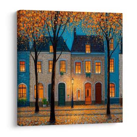 WANDBILD STÄDTISCHE GEMÜTLICHKEIT MIT LAMPE - BUNTE HÄUSER - BILDER