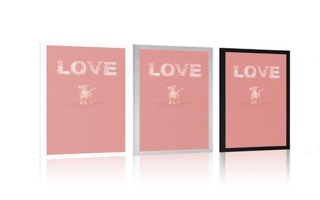 PLAKÁT PEJSEK S NÁPISEM LOVE V RŮŽOVÉM PROVEDENÍ - MOTIVY Z NAŠÍ DÍLNY - PLAKÁTY