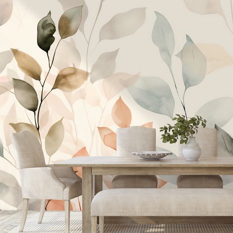 FOTOTAPETA NEŽNI AKVARELNI LISTI V PASTELNIH TONIH - TAPETE LISTI - TAPETE
