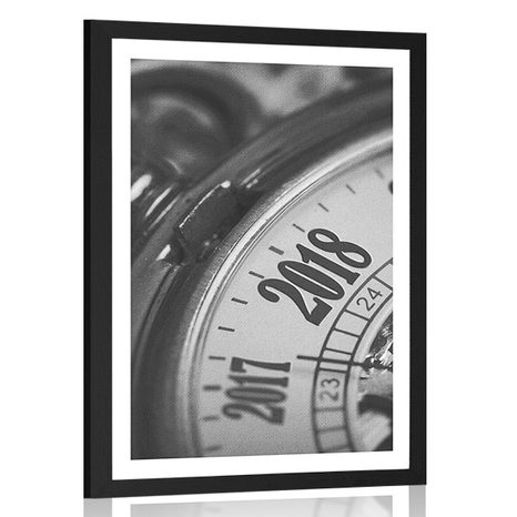 POSTER MIT PASSEPARTOUT VINTAGE-TASCHENUHR IN SCHWARZ-WEISS - SCHWARZ-WEISS - POSTER