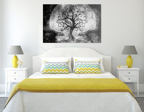 OBRAZ MAGICZNE DRZEWO ŻYCIA W WERSJI CZARNO-BIAŁEJ - OBRAZY DRZEWA ŻYCIA - OBRAZY