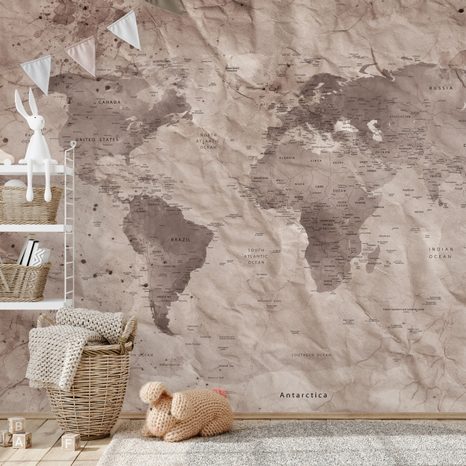 TAPETA VINTAGE MAPA SVĚTA NA IMITACI STARÉHO PAPÍRU - TAPETY MAPY - TAPETY