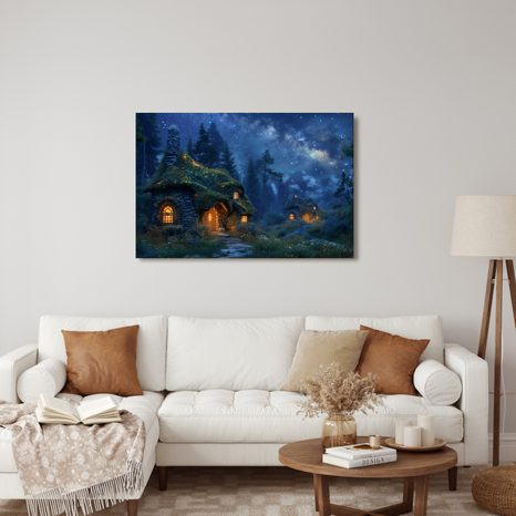 OBRAZ KOUZELNÁ VÁNOČNÍ NOC V LESE - BAREVNÉ DOMY - OBRAZY