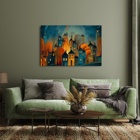 WANDBILD ZAUBERHAFTES WINTERDORF - BUNTE HÄUSER - BILDER