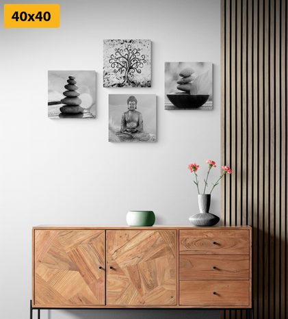 SET OBRAZŮ S ČERNOBÍLÝM FENG SHUI MOTIVEM - SESTAVY OBRAZŮ - OBRAZY