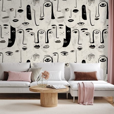 SAMOLEPÍCÍ TAPETA ABSTRAKTNÍ ČERNOBÍLÉ TVÁŘE - TAPETY LIDÉ A CELEBRITY - TAPETY