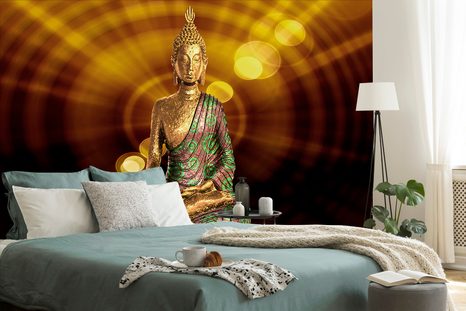 TAPETE BUDDHA-STATUE MIT ABSTRAKTEM HINTERGRUND - TAPETEN MIT FENG SHUI-MOTIVEN - TAPETEN