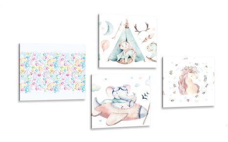 CANVAS PRINT SET FOR CHILDREN IN PASTEL COLORS - SET OF PICTURES - PICTURES