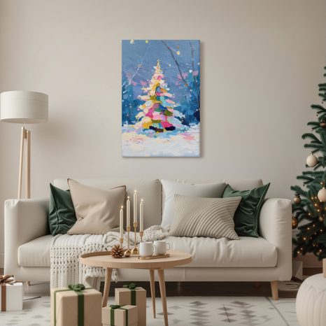 OBRAZ SVÁTEČNÍ NOC S BAREVNÝM STROMEM - VÁNOČNÍ A ZIMNÍ OBRAZY - PICTURES