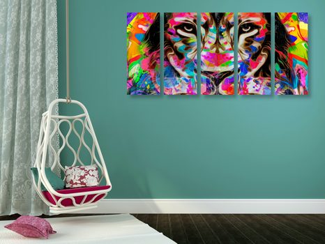 5-RÉSZES KÉP SZÍNES OROSZLÁN - POP ART KÉPEK - KÉPEK