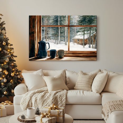 WEIHNACHTLICHES WANDBILD BLICK AUS GEMÜTLICHER WALDHÜTTE - BILDER - 🔥 TOTALAUSVERKAUF