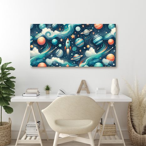 WANDBILD RAKETE UND PLANETEN IM WELTRAUM - KINDERBILDER WELTRAUM - BILDER