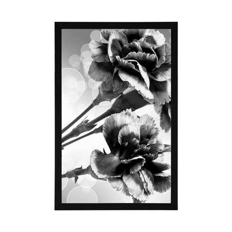 PLAGÁT KVET KARAFIÁTU V ČIERNOBIELOM PREVEDENÍ - ČIERNOBIELE - PLAGÁTY