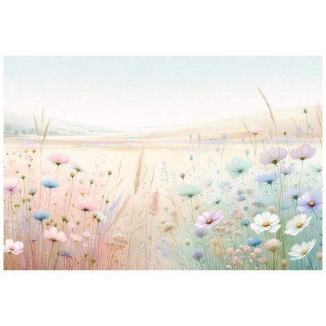 SAMOLEPÍCÍ TAPETA PASTELOVÉ KVĚTY NA LOUCE - TAPETY KVĚTINY - TAPETY