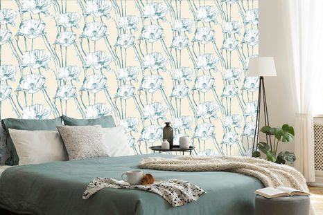 TAPETA KVETOUCÍ MÁKY VE ŽLUTO-ZELENÉM PROVEDENÍ - TAPETY KVĚTINY - TAPETY