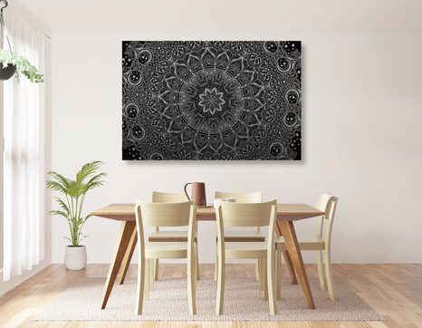 OBRAZ ORIENTÁLNÍ MANDALA V ČERNOBÍLÉM PROVEDENÍ - ČERNOBÍLÉ OBRAZY - OBRAZY