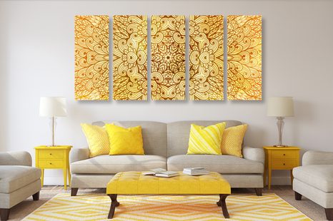 5-RÉSZES KÉP ARANY ETNIKUS MANDALA - FENG SHUI KÉPEK - KÉPEK