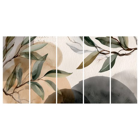 5-TEILIGES WANDBILD ZARTE BLÄTTER UND SCHATTEN - BILDER BÄUME UND LAUB - BILDER