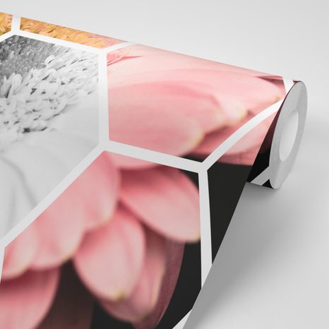 CARTA DA PARATI – GERBERA NELL'ESAGONO - CARTA DA PARATI ASTRATTI - CARTA DA PARATI