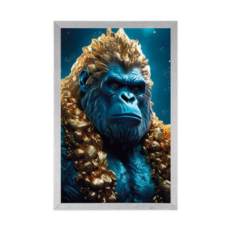 POSTER BLAU-GOLDENER GORILLA - HERRSCHER DES TIERREICHS - POSTER