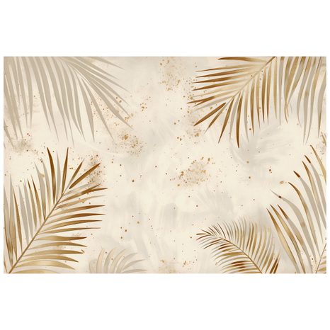 ZELFKLEVEND FOTOBEHANG GOUDEN PALMBLADEREN OP BEIGE - FOTOBEHANG BLADEREN - FOTOBEHANG