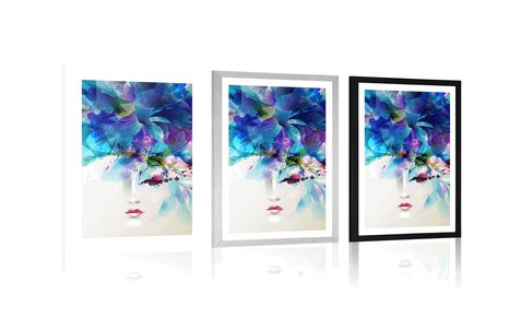 PLAKAT S PASPARTUOM MODNO ŽENSKO LICE S APSTRAKTNIM ELEMENTIMA - ŽENE - PLAKATI